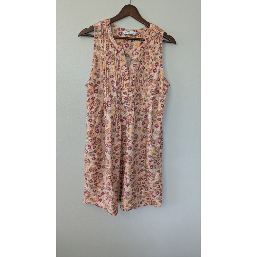 Sonoma Linen Blend Shift Dress M Floral Pin Tuck Pockets Beachy Boho Relaxed